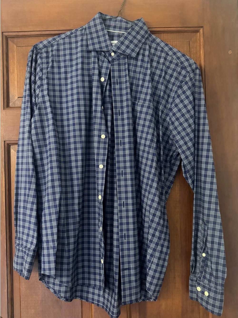 Peter Millar Blue Plaid Long-Sleeve Dress Shirt
